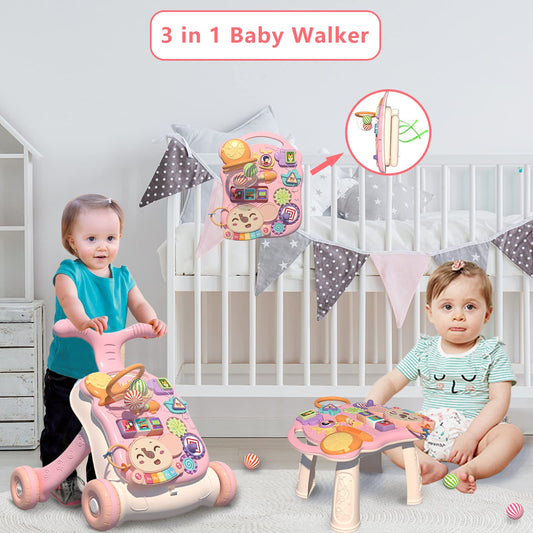 QDRAGON baby push walker table with detachable activity center for curious play.
