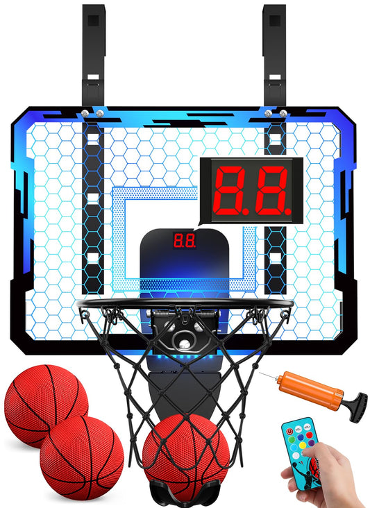 QDRAGON indoor hoop with 7-color LEDs and cheering sounds for kids.