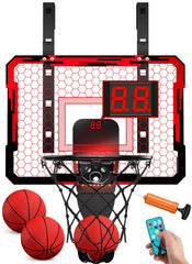 QDRAGON indoor basketball hoop over door with 7 LED lights for exciting dunks.