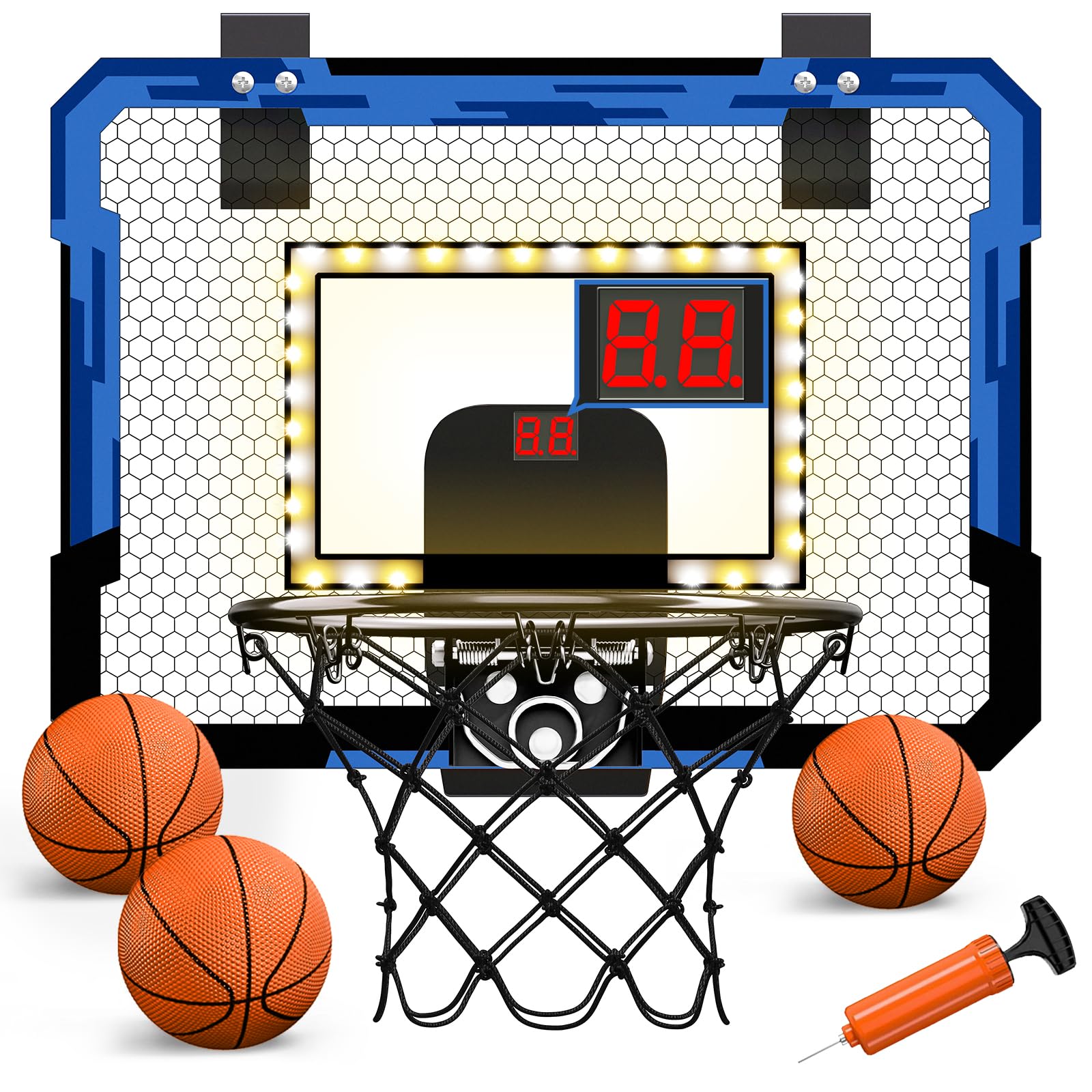 QDRAGON mini basketball hoop with LED scoreboard for indoor play and scoring