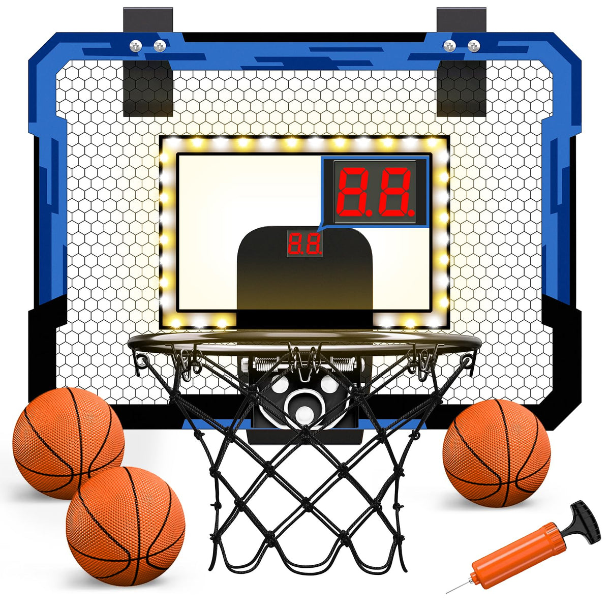 QDRAGON mini basketball hoop with LED scoreboard for indoor play and scoring