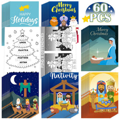Qeeenar 60-piece Nativity books packaging shown for party distribution