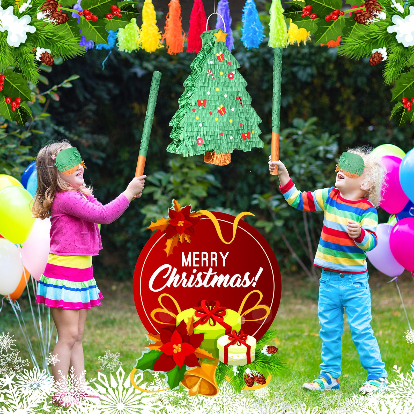 Qeeenar Christmas pinata hanging decoration doubles as party prop.