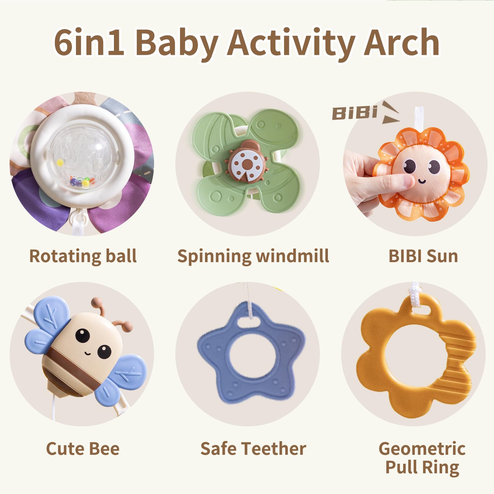 qesfir stroller arch teether provides safe tactile exploration on the go.