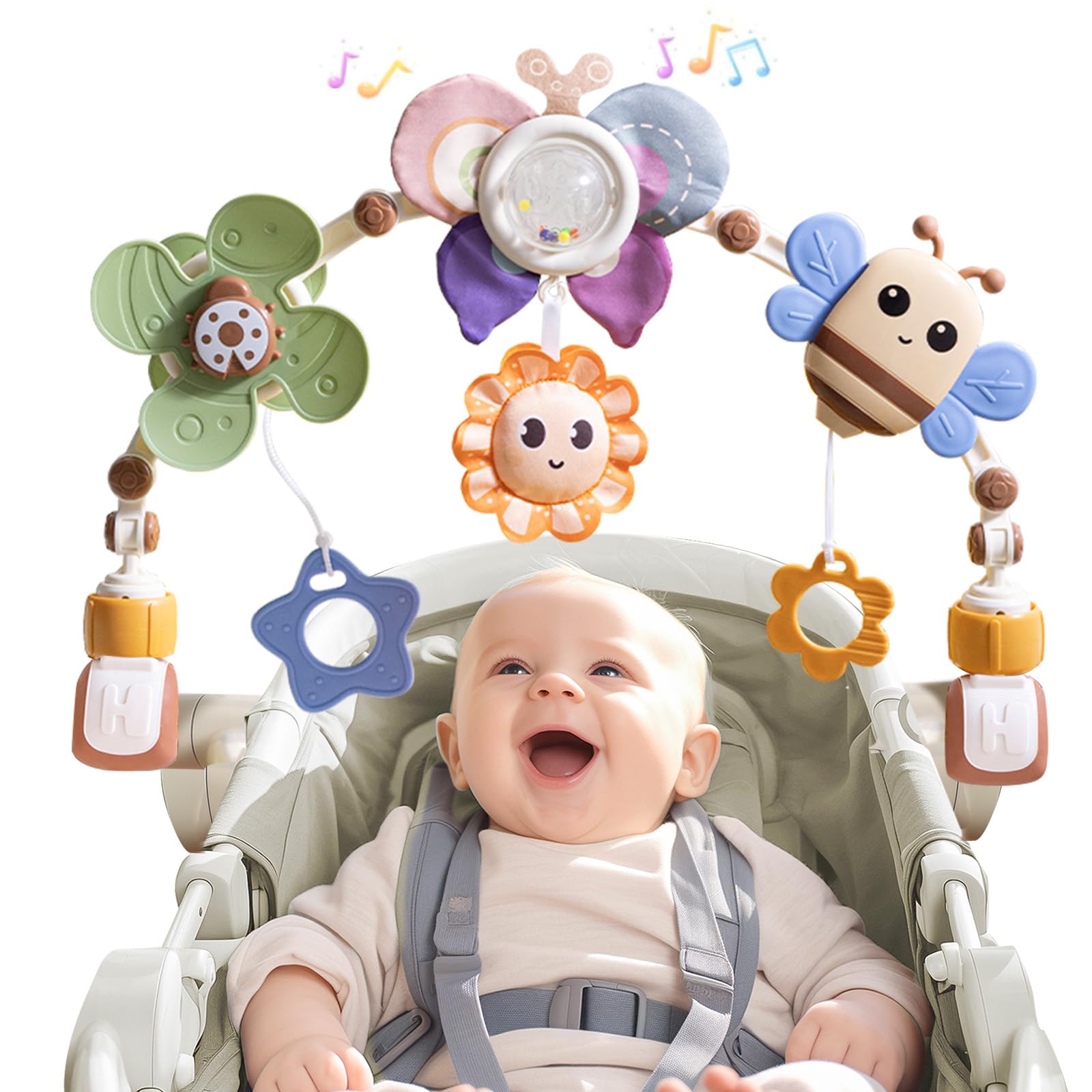 qesfir stroller arch windmill spins to entertain during travel.