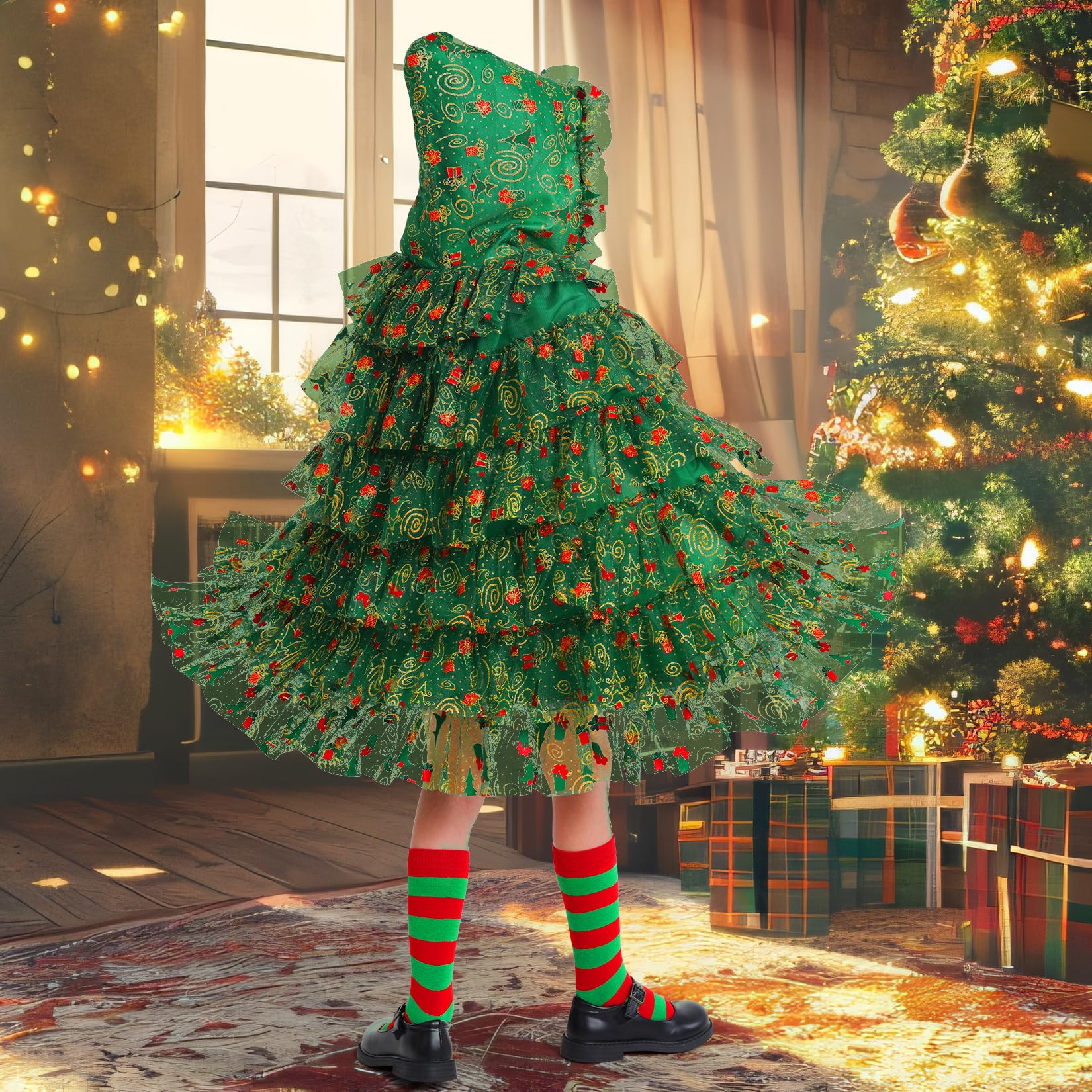Qezny Christmas Tree headband completes the festive look for photos and parties.