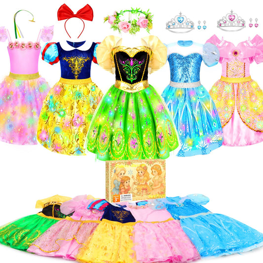 Qezny princess dress-up set in a box suitable for birthday magic and daily pretend play.