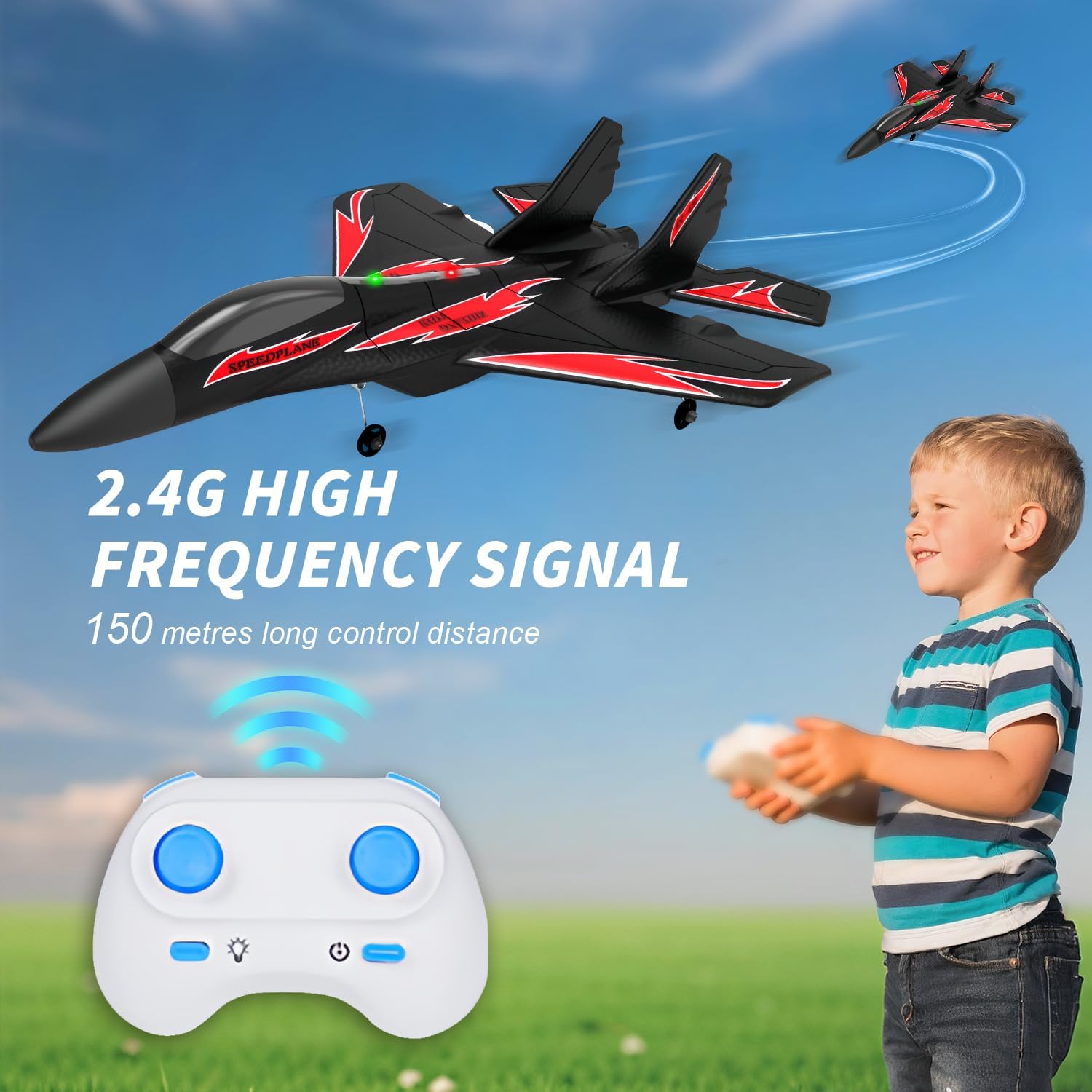 QFCST foam RC plane with LED lights improves night-time visibility.