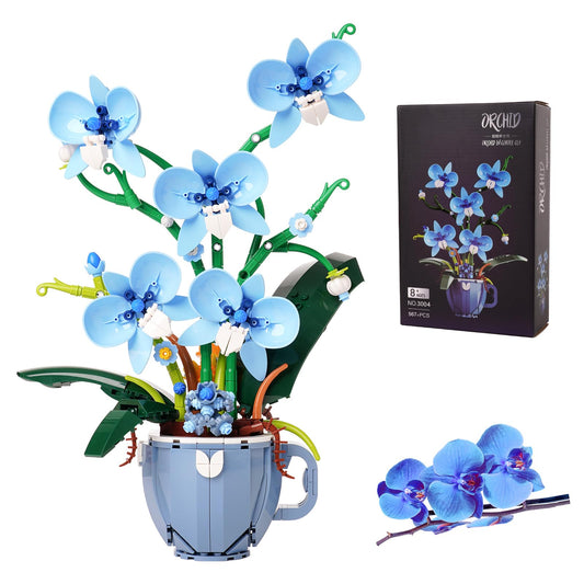 QFJ Blue Orchid Building Block Set – lifelike centerpiece for home decor