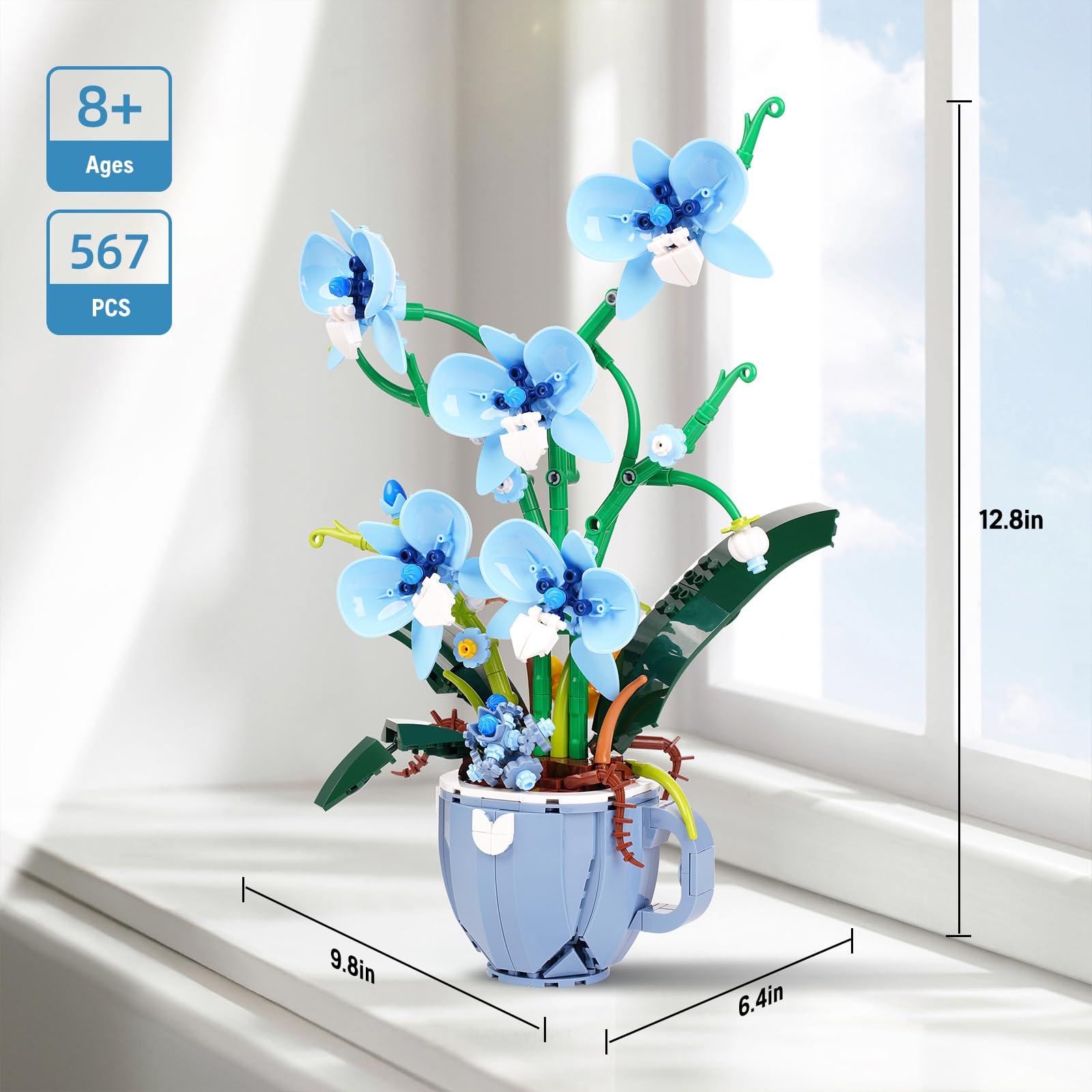 QFJ Blue Orchid stems and leaves create a natural focal point