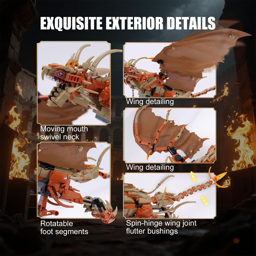 QFJ Dragon head, wings, and tail are adjustable for dynamic posing.