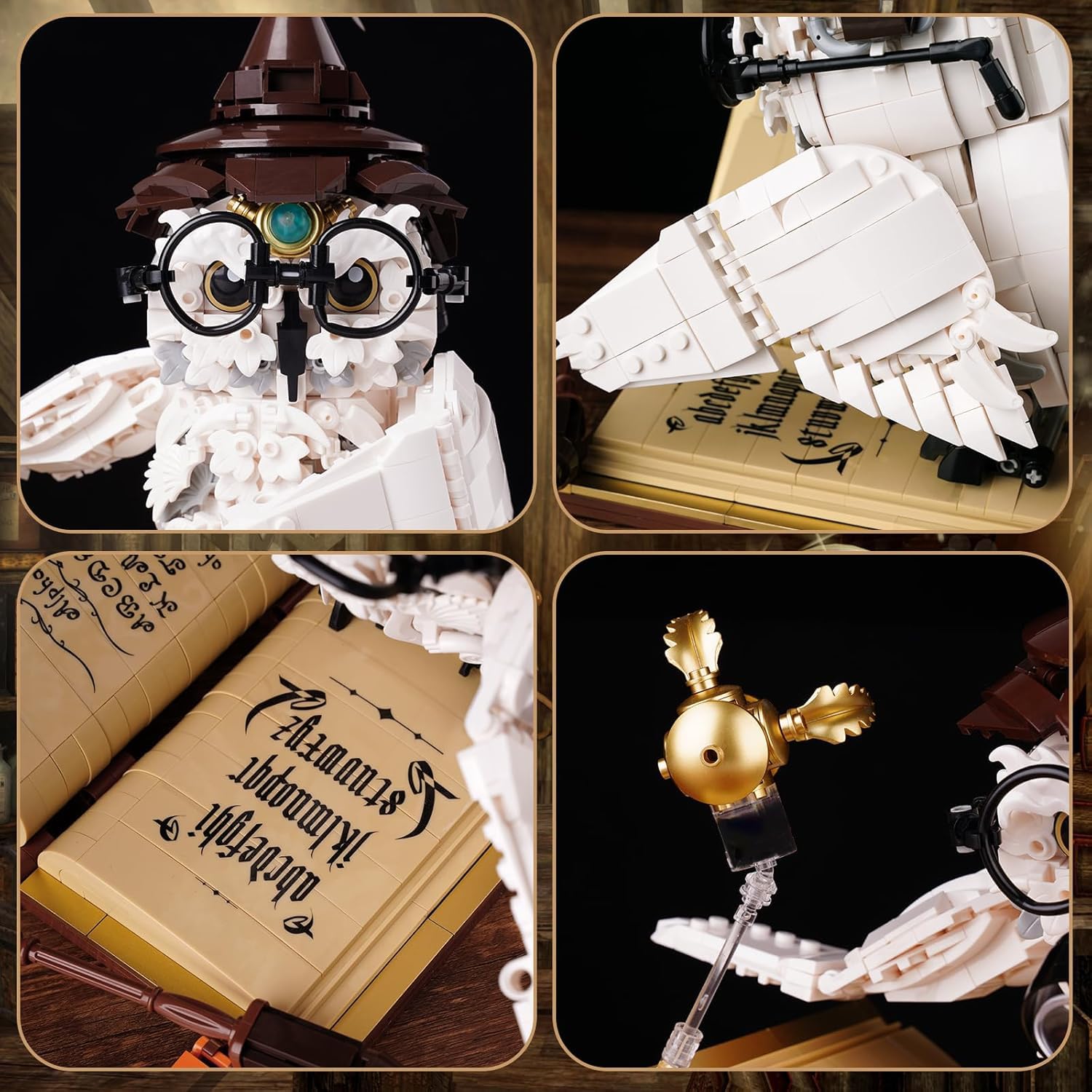 QFJ Ideas Magic World Owl Building Set illuminated pieces enhance ambiance.