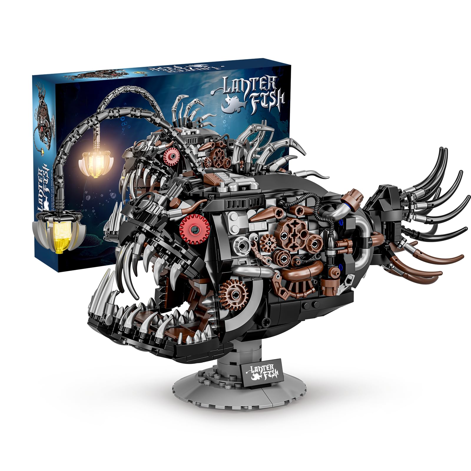 QFJ Ideas mechanical lantern fish model on desk for a striking ocean-themed display