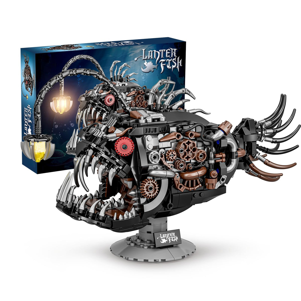 QFJ Ideas mechanical lantern fish model on desk for a striking ocean-themed display