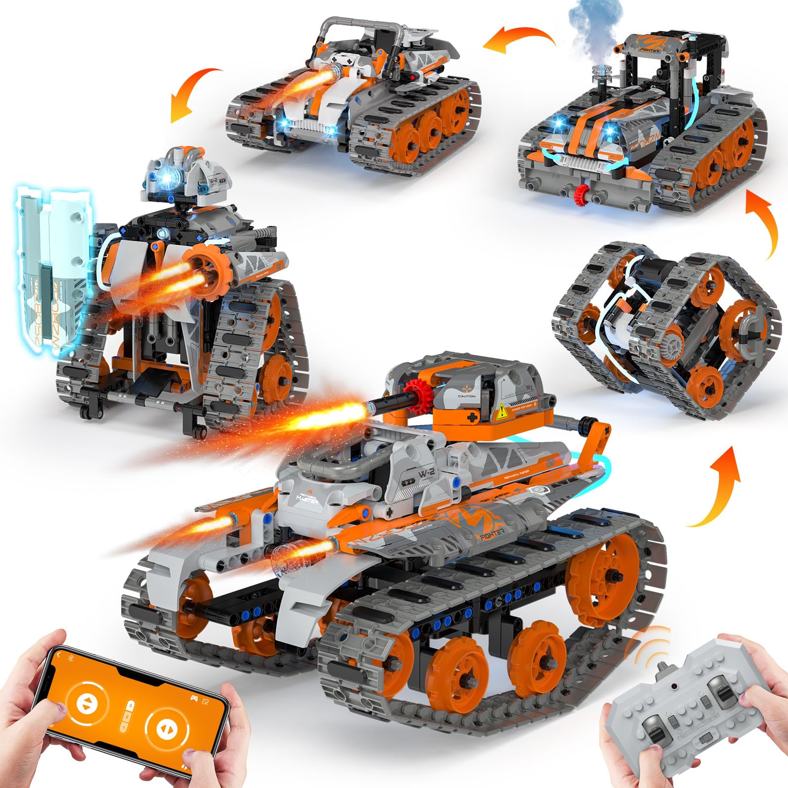 QHECTTY 5-in-1 tank model with rugged design for immersive engineering play.