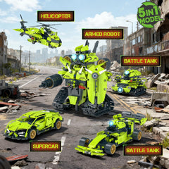 QHECTTY assembled models display highlights robot, tank, car, and F1 options for hands-on learning.