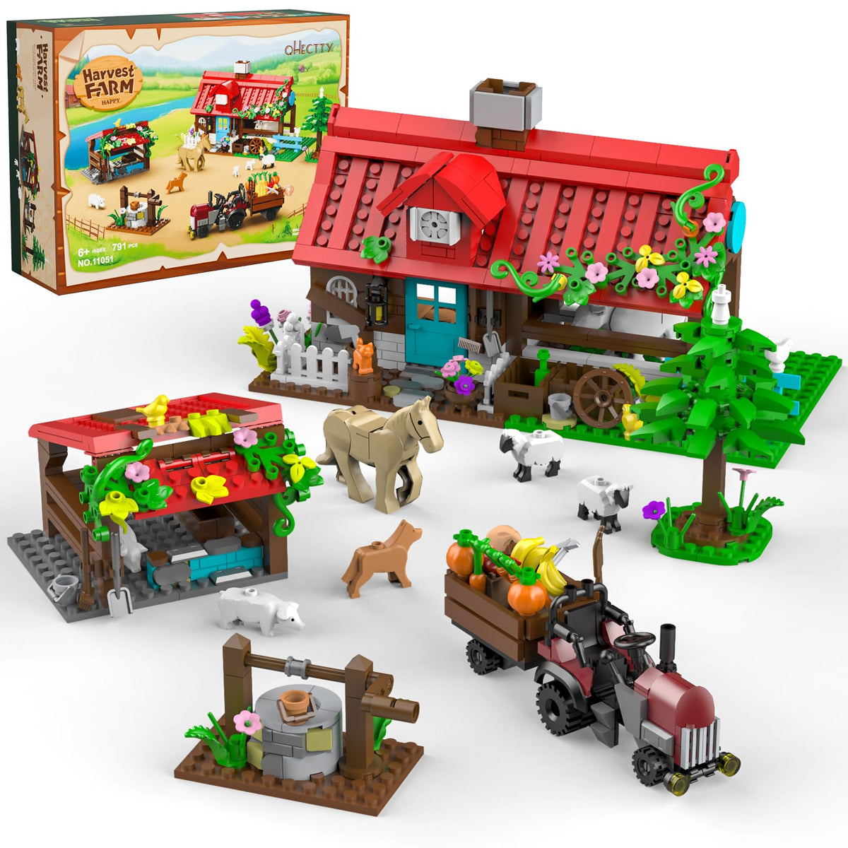 QHECTTY Farm House tractor visual with bright colors encourages imaginative play and motor skills
