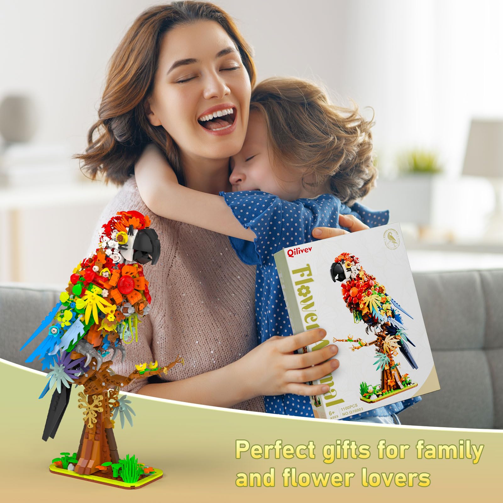 QHECTTY parrot flower building set home-decor, adds whimsy to any room