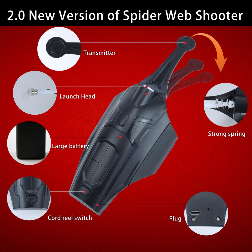 Close-up of QHJIU Spider Web Shooter 2.0 reel and motor for smooth shots during play.