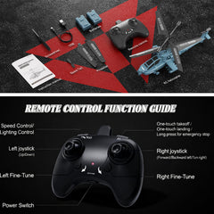 QI XING Apache RC helicopter with USB-C charging for quick recharges