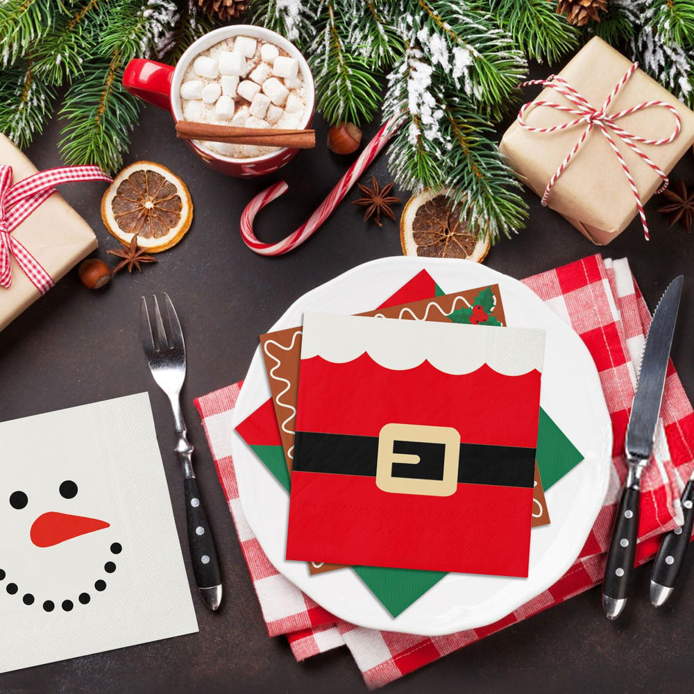 QIYANPAX colorful artwork on Christmas napkins coordinate with holiday colors