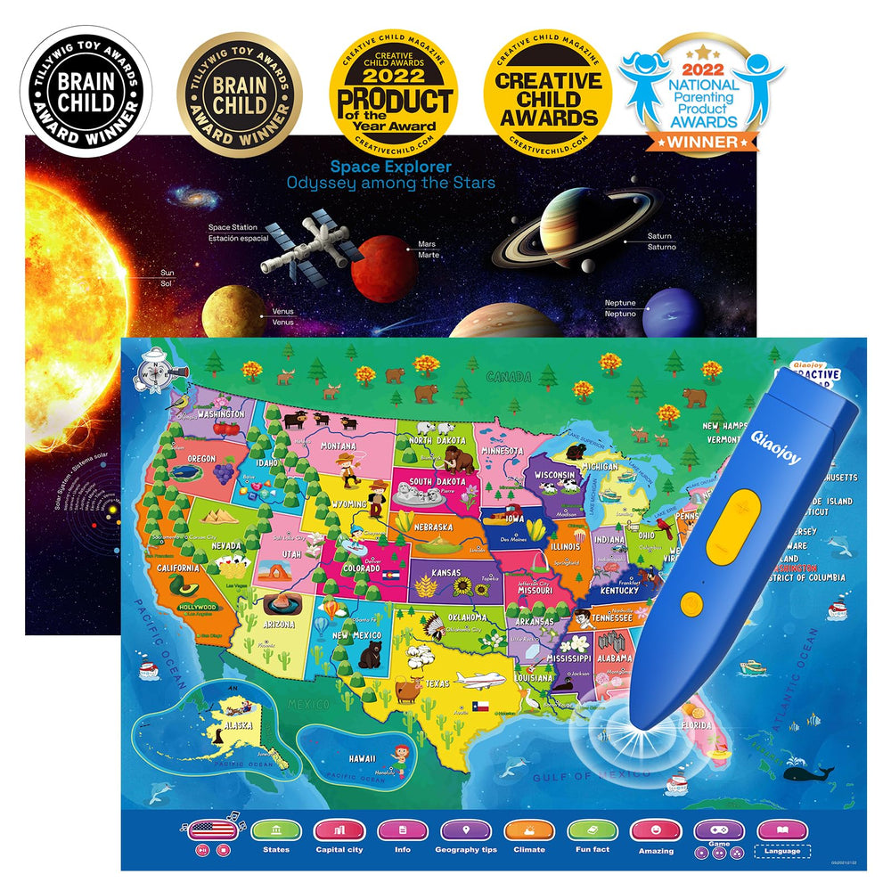 Qiaojoy bilingual USA map poster – interactive geography learning experience