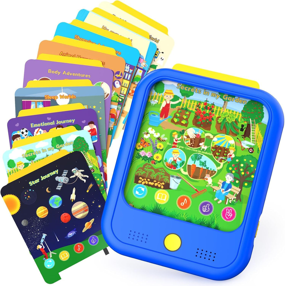 Qiaojoy tablet showing alphabet and numbers for early literacy exploration