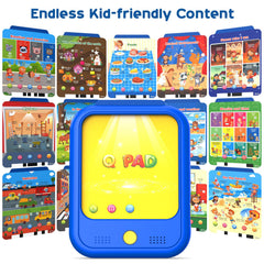Qiaojoy tablet presents foods cards for vocabulary and healthy eating concepts.