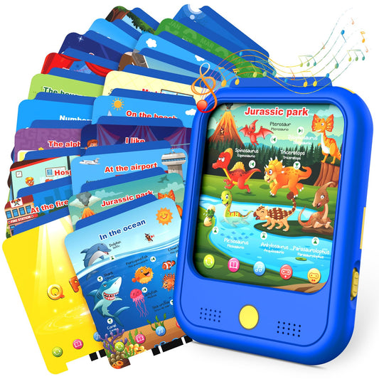Qiaojoy learning tablet displays alphabet cards to boost early literacy.