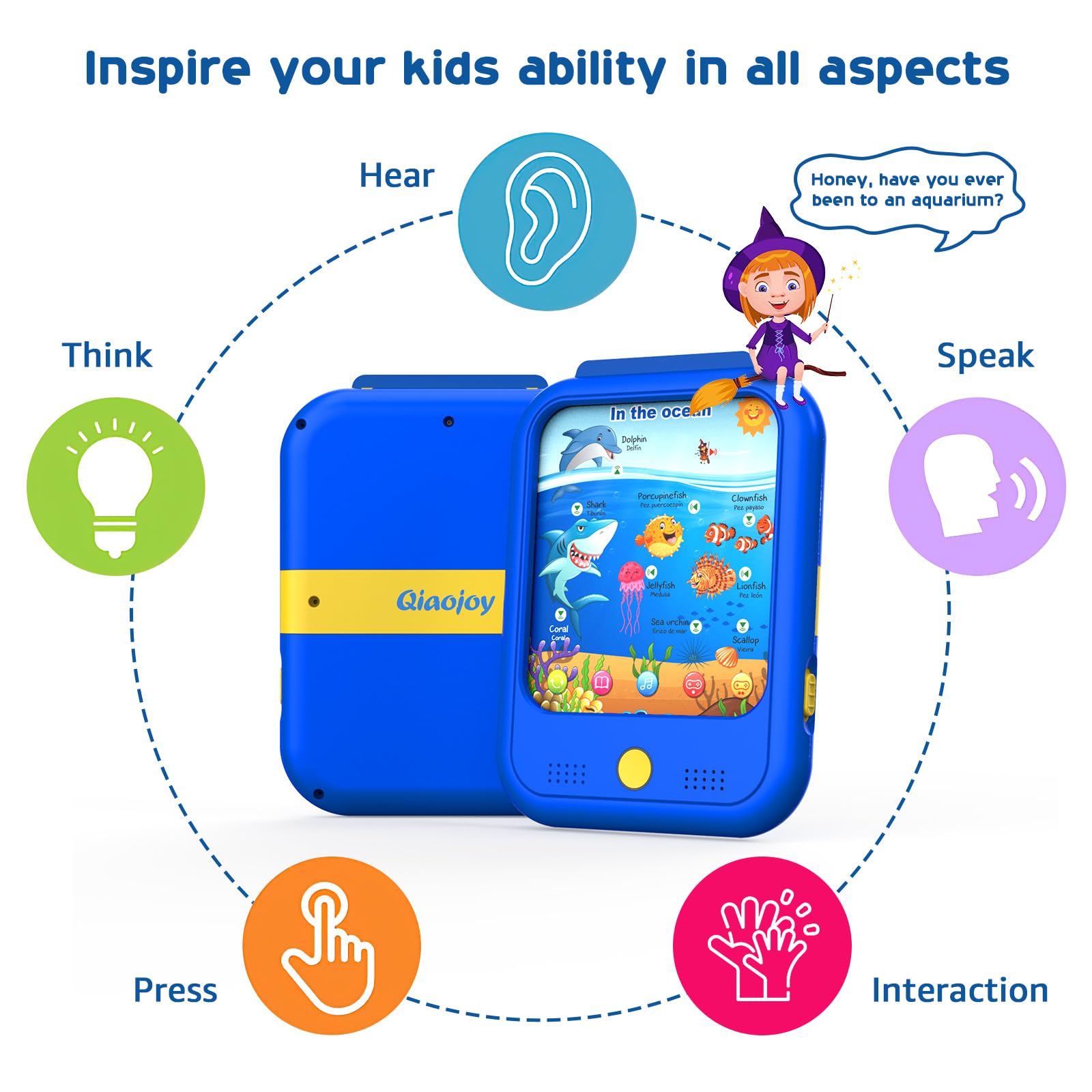 Qiaojoy tablet with music cards for rhythm and listening skills.