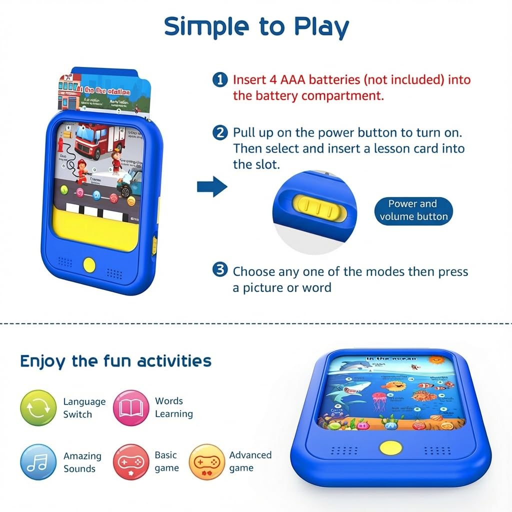 Qiaojoy tablet features time cards to teach clocks and time concepts.