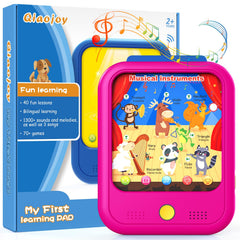 Qiaojoy toddler tablet with volume controls for safe listening and adjustments.