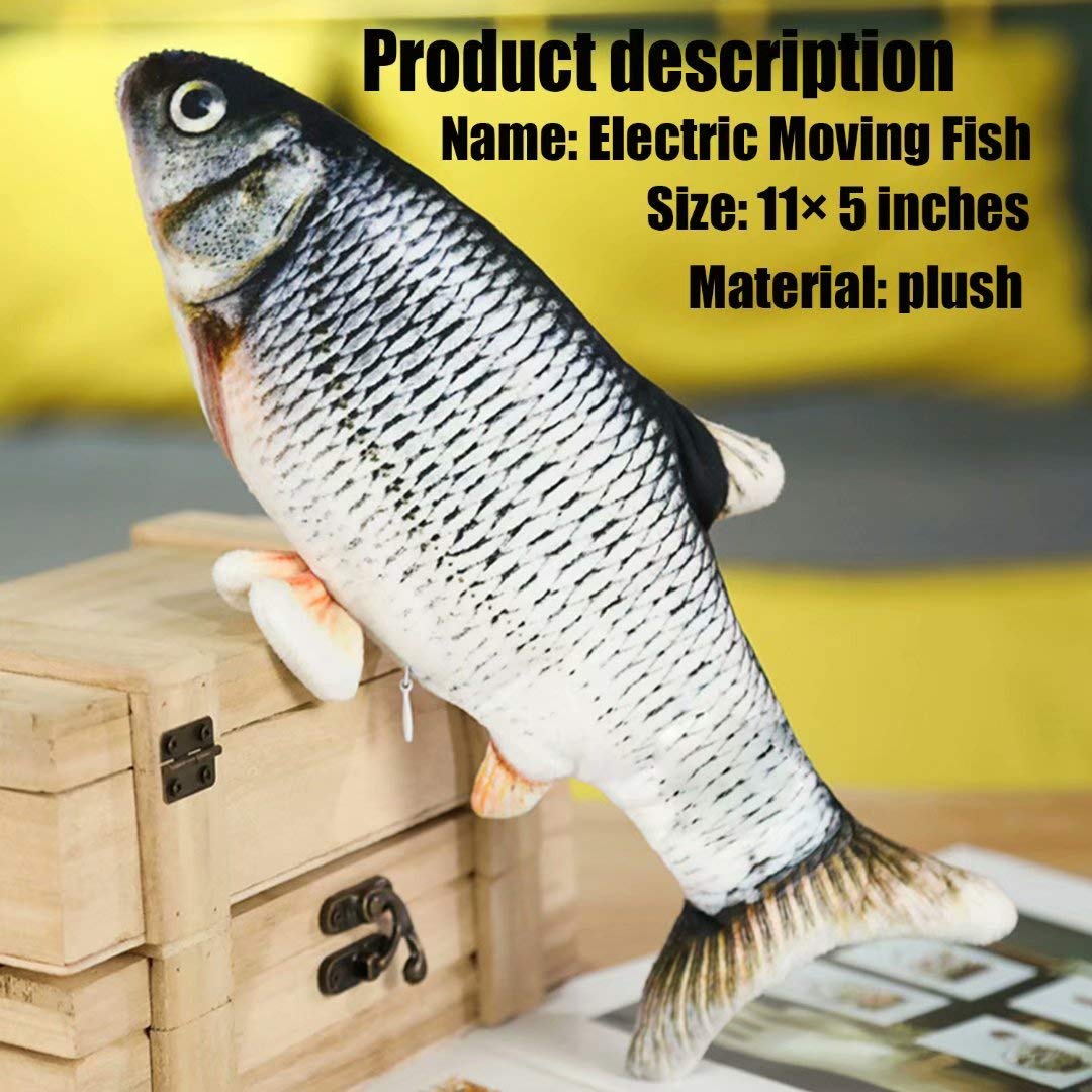 QIAONIUNIU electric moving fish toy side view highlighting compact size for easy display.