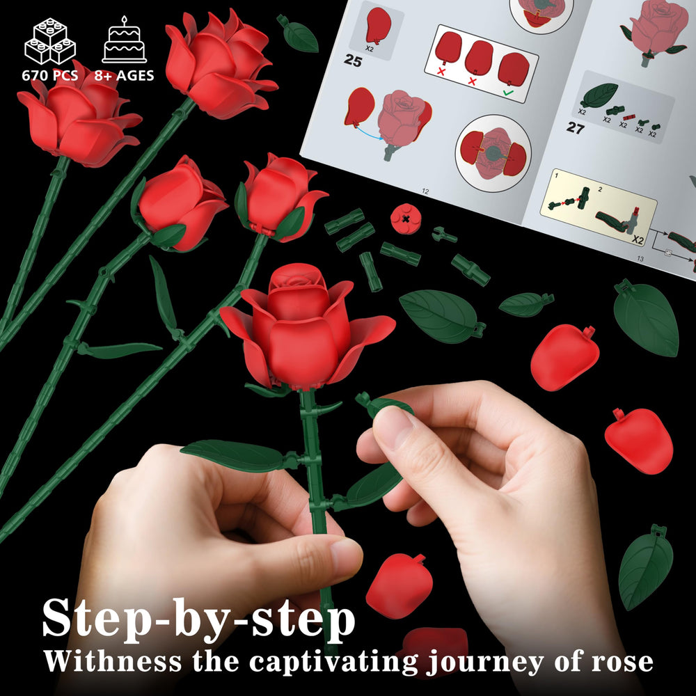 QIFUN rose-flowers assembly pieces with adjustable stems for custom arrangements