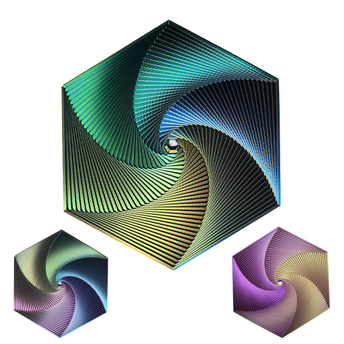 QIGGJJ Fractal Fidget Hexagon front view in bright colors for desk relief