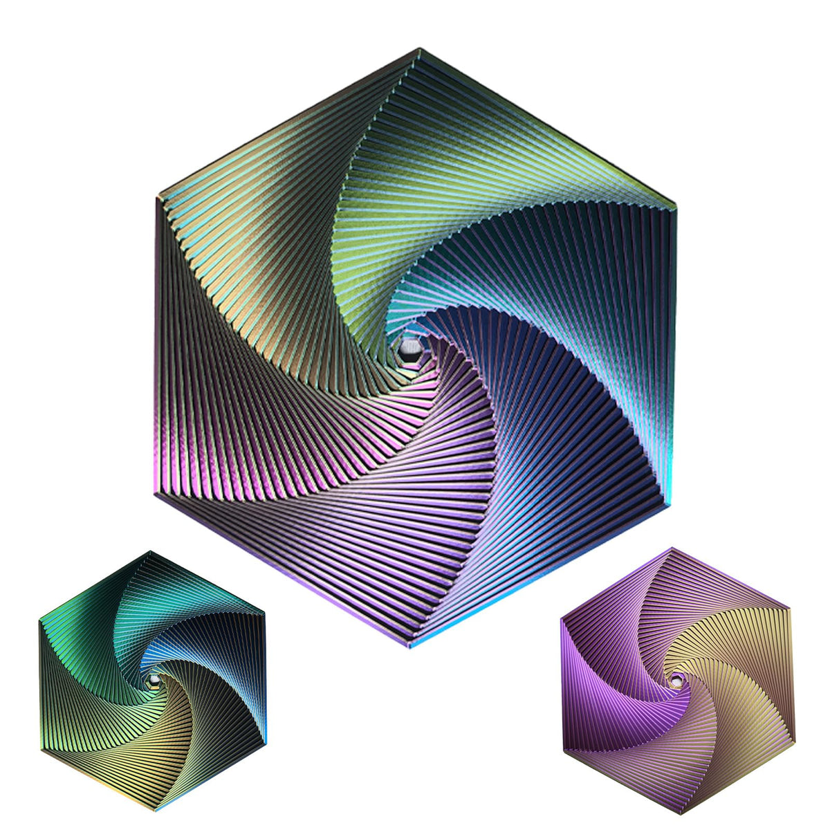 QIGGJJ Fractal Fidget Hexagon front view with vibrant 35-layer texture for tactile focus.