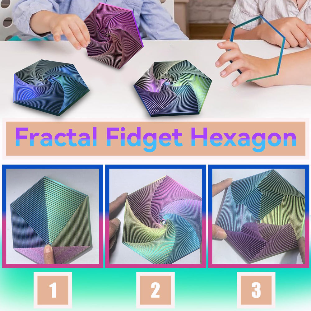 QIGGJJ Fractal Fidget Hexagon side angle highlighting spiral design and portability.
