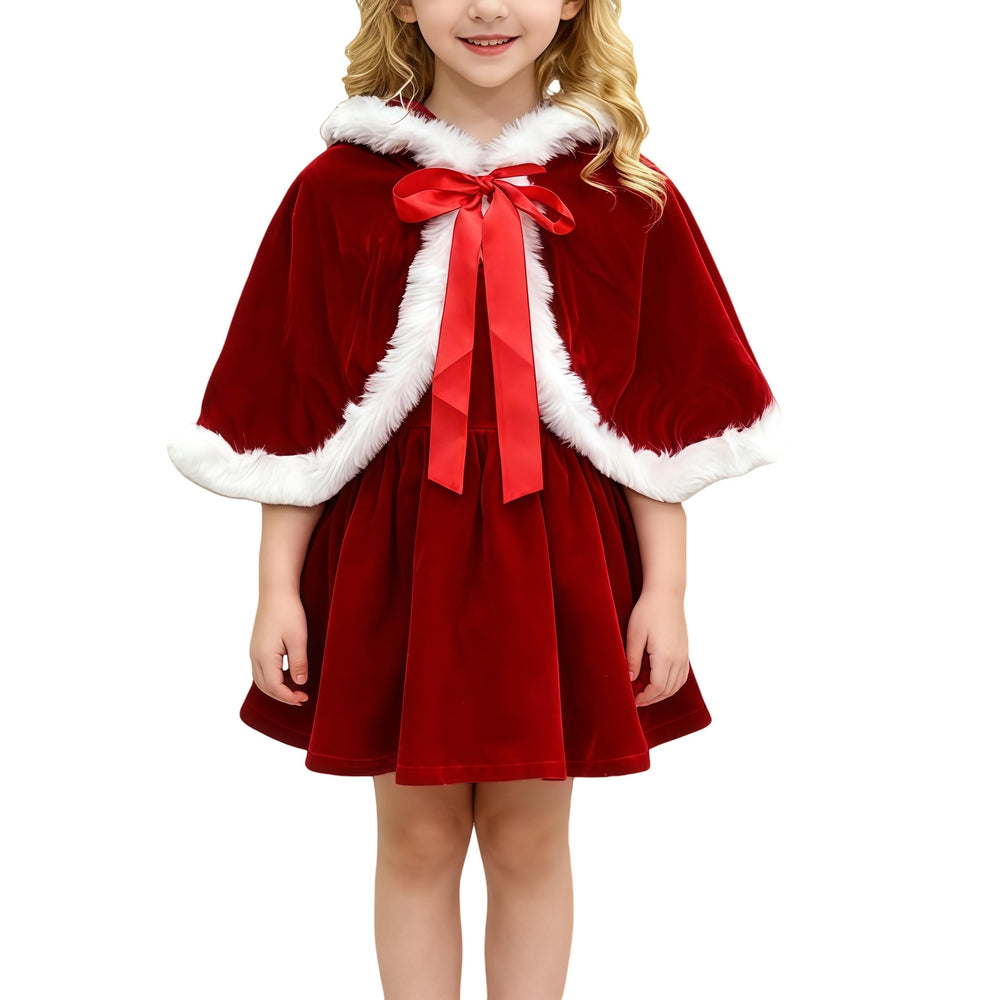 QIJOVO Christmas velvet cloak with hood for festive kids’ costumes.