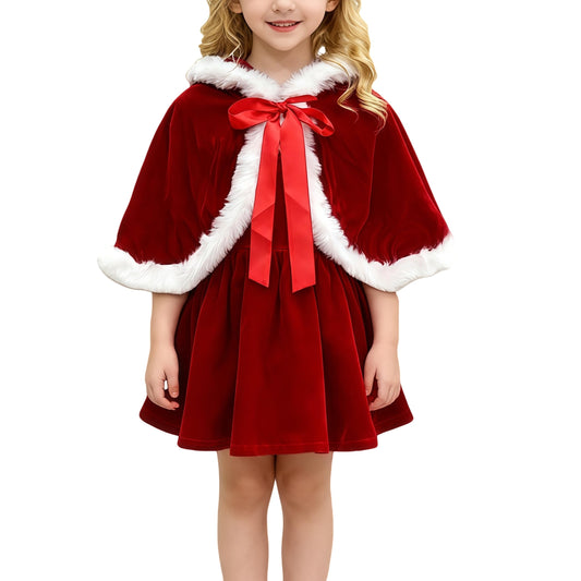 QIJOVO Christmas velvet cloak with hood for festive kids’ costumes.