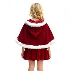 QIJOVO red velvet cape close-up with glossy texture.