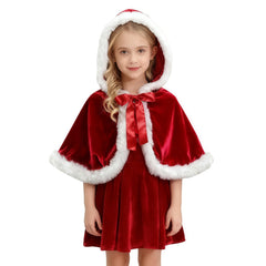 QIJOVO white fur collar detail on velvet cape.