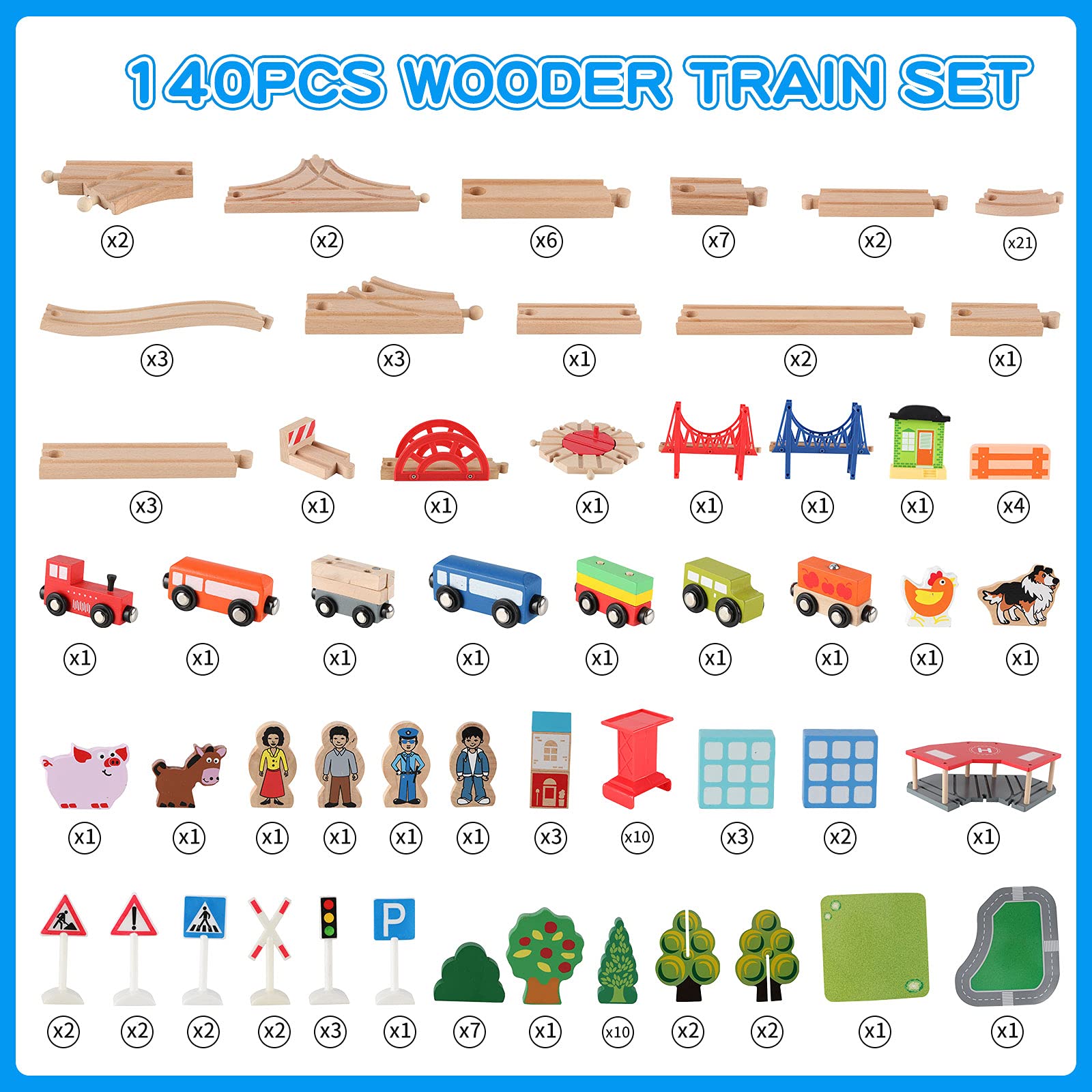 Qilay deluxe train tracks offer durable, splinter-free play.