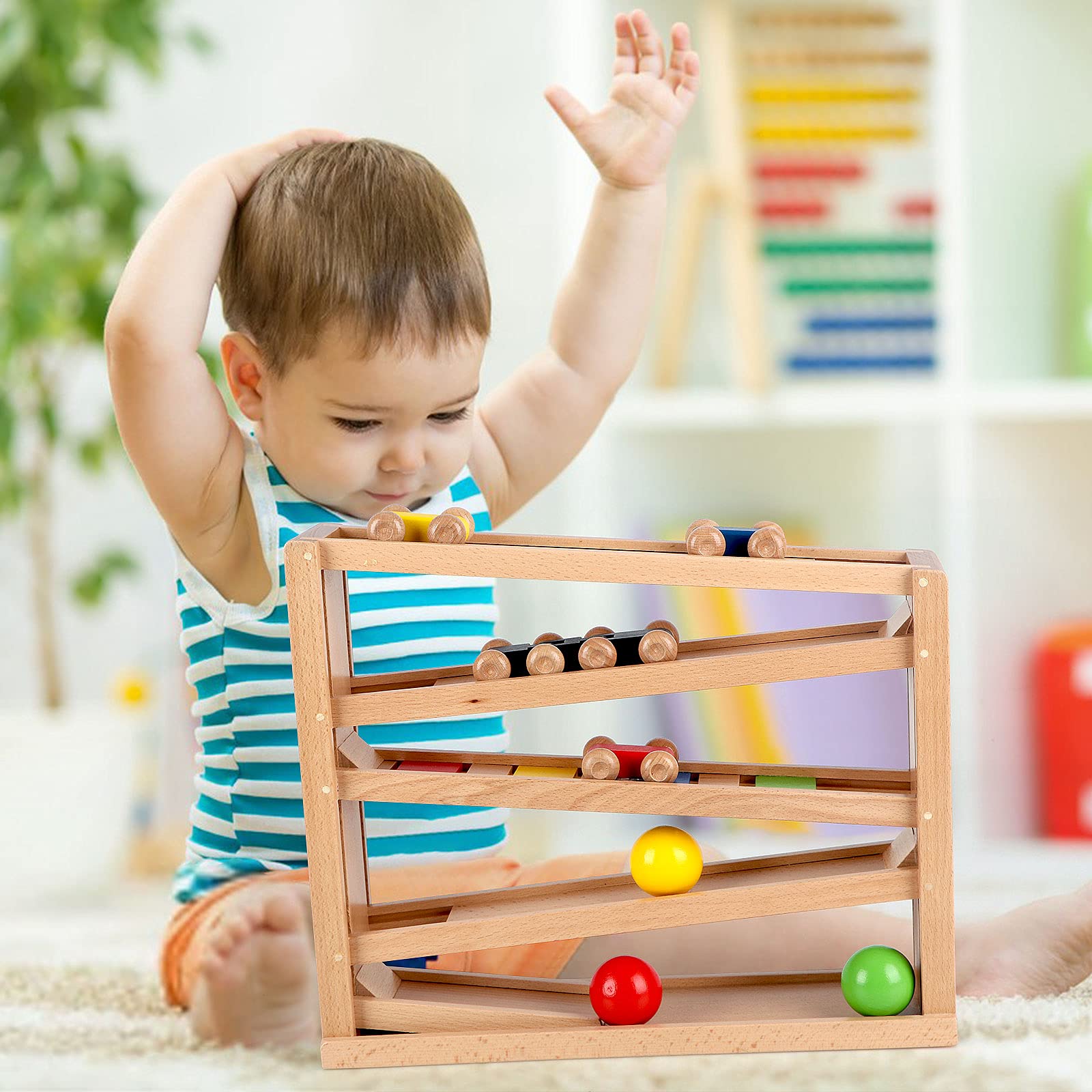 Qilay rainbow ramp cars gliding down for coordination practice.