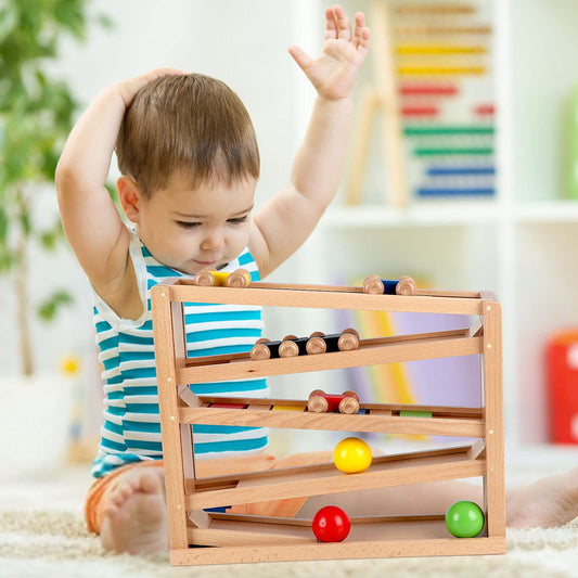 Qilay rainbow ramp cars gliding down for coordination practice.