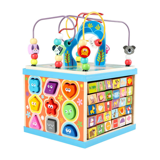 Qilay wooden activity cube bead maze for toddler engagement and fine motor play