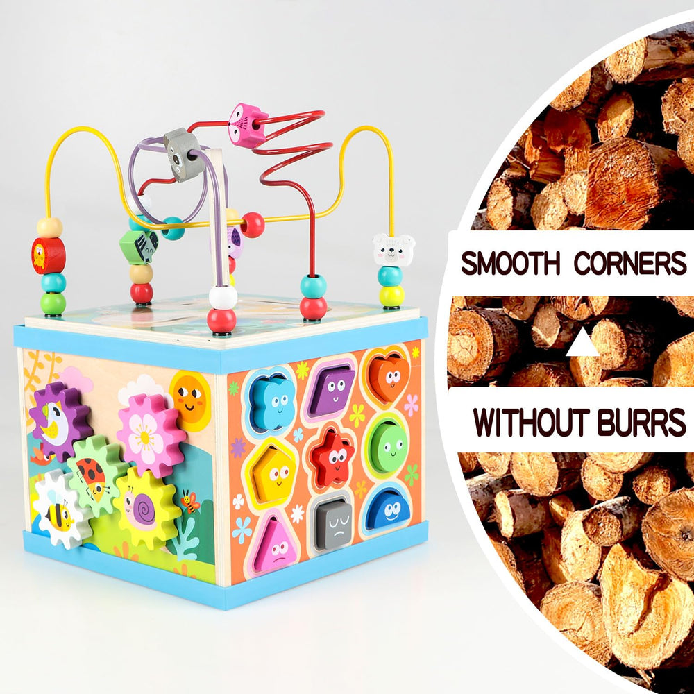 Qilay wooden activity cube shape sorter aids color and shape recognition