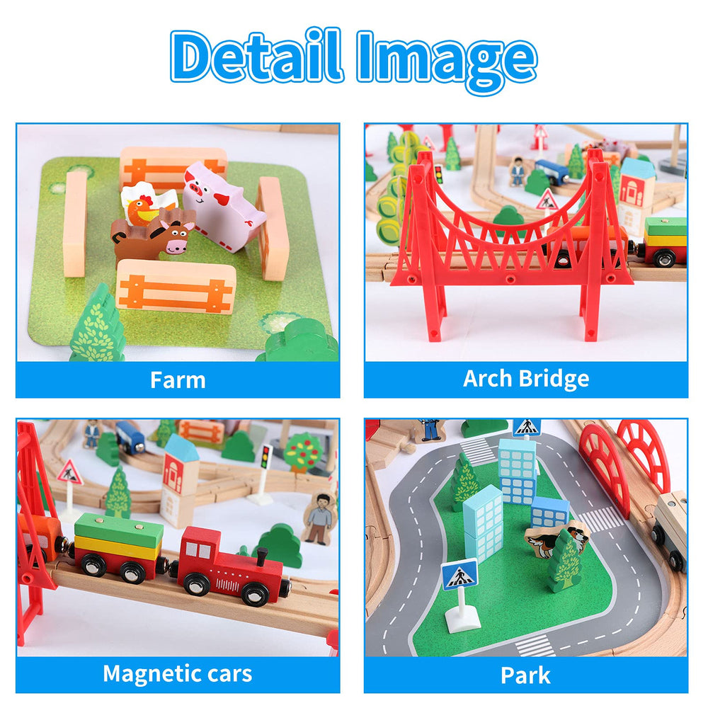 Qilay wooden train set figures spark social storytelling during playtime.