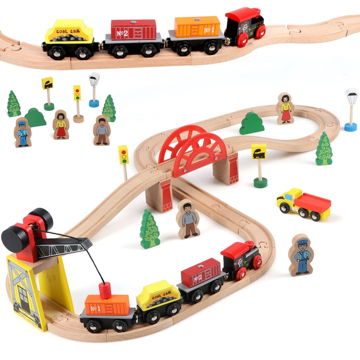 Qilay wooden train set tracks 24, sturdy base for creative layouts.