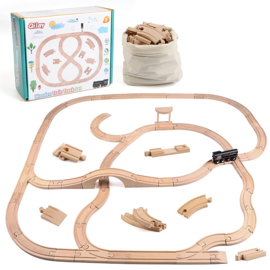 Qilay wooden train track bridge for durable, imaginative play.