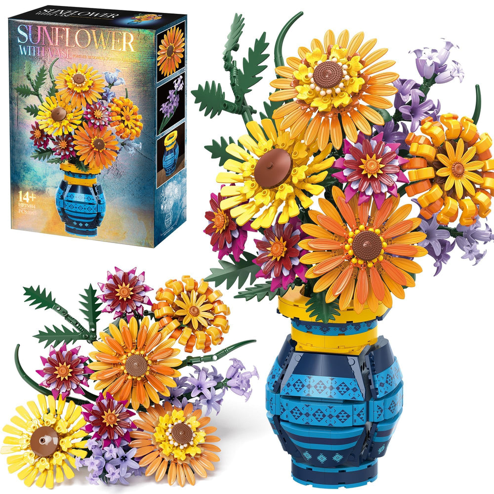 Qinline sunflower bouquet building set with vase for a customizable centerpiece